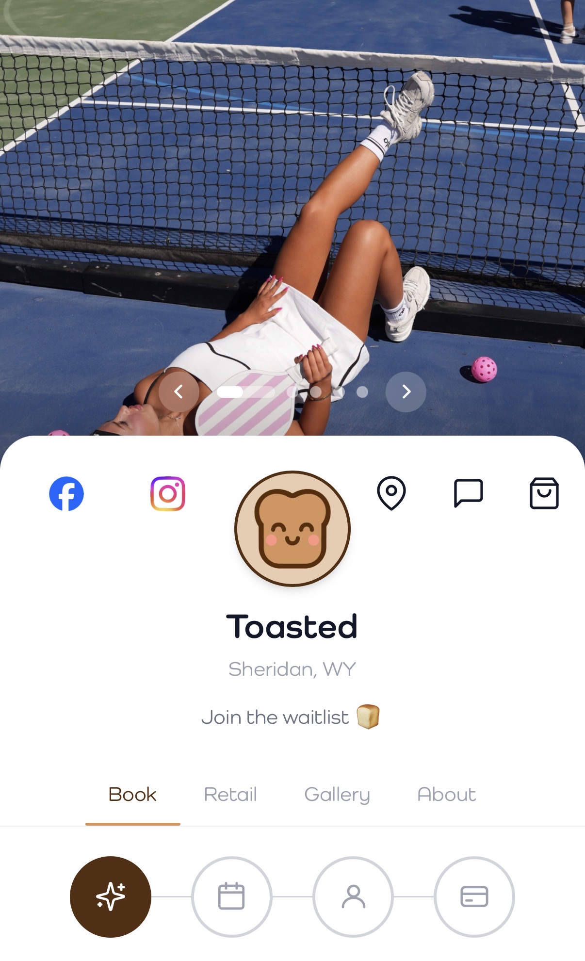 Client booking page in the Toasted app