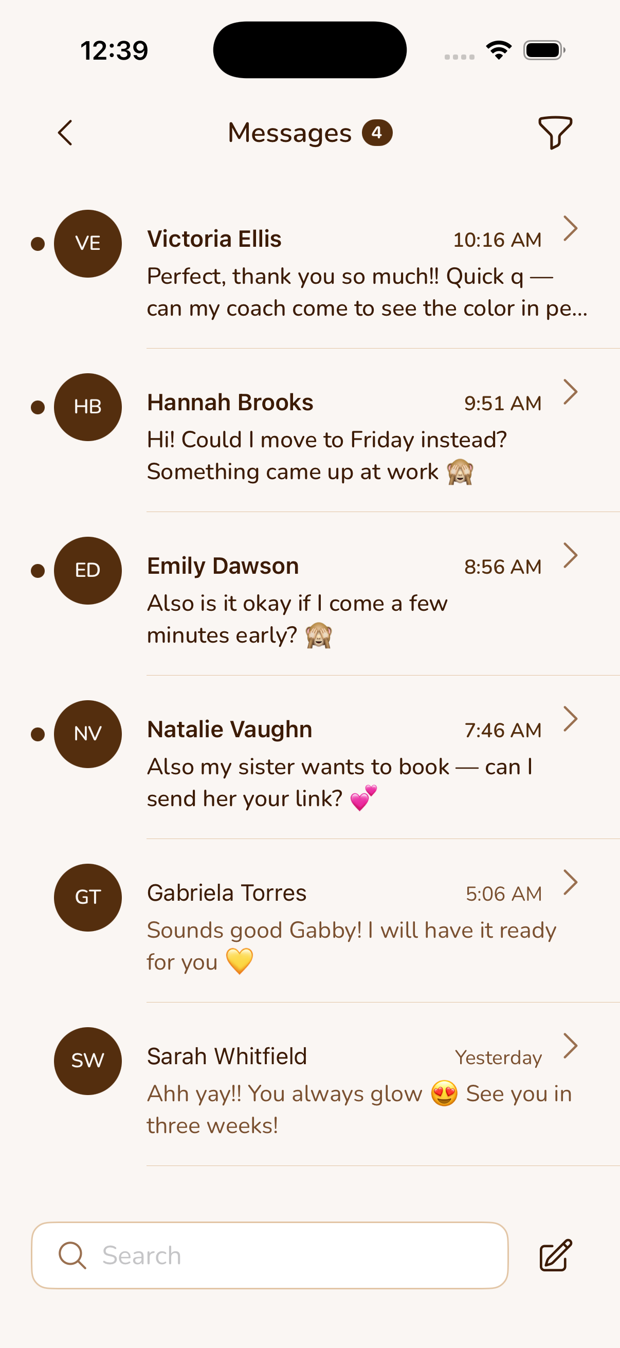 Business inbox in the Toasted app